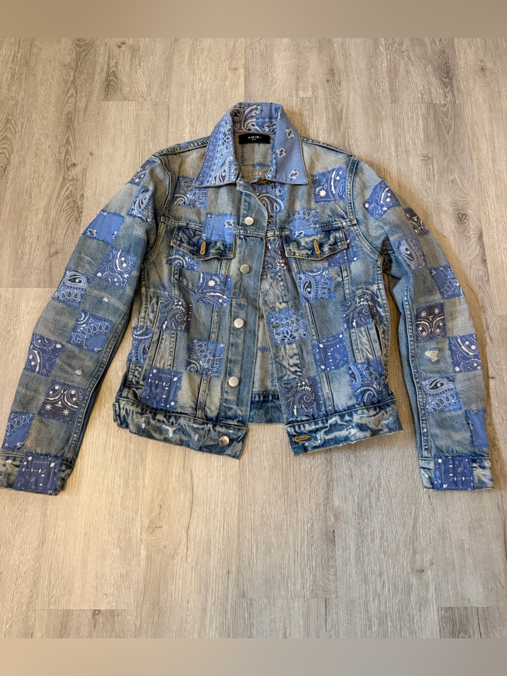 AMIRI Blue Patchwork Bandana Denim Jacket